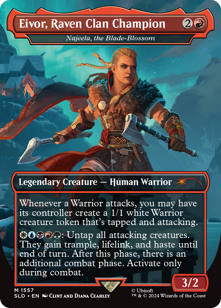 Eivor, Raven Clan Champion - Najeela, the Blade-Blossom (Rainbow Foil) [Secret Lair Drop Series] MTG Single Magic: The Gathering | Red Claw Gaming