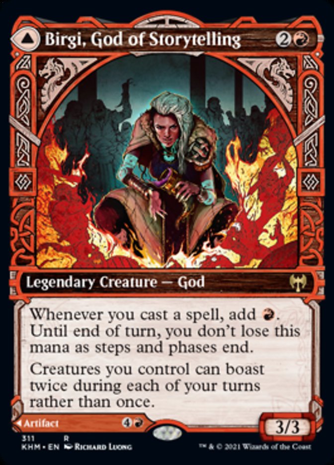 Birgi, God of Storytelling // Harnfel, Horn of Bounty (Showcase) [Kaldheim] MTG Single Magic: The Gathering | Red Claw Gaming
