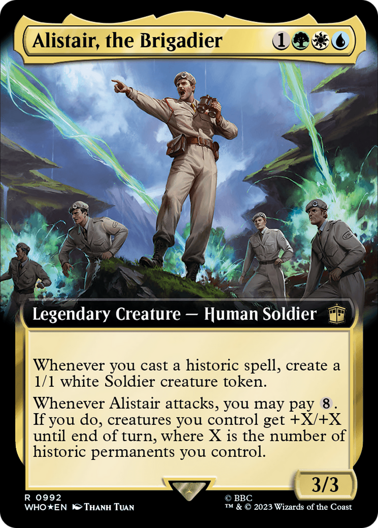 Alistair, the Brigadier (Extended Art) (Surge Foil) [Doctor Who] MTG Single Magic: The Gathering | Red Claw Gaming