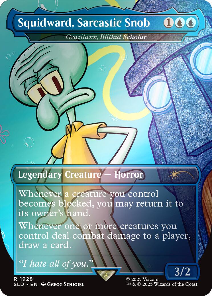 Squidward, Sarcastic Snob - Grazilaxx, Illithid Scholar (Rainbow Foil) [Secret Lair Drop Series] MTG Single Magic: The Gathering | Red Claw Gaming