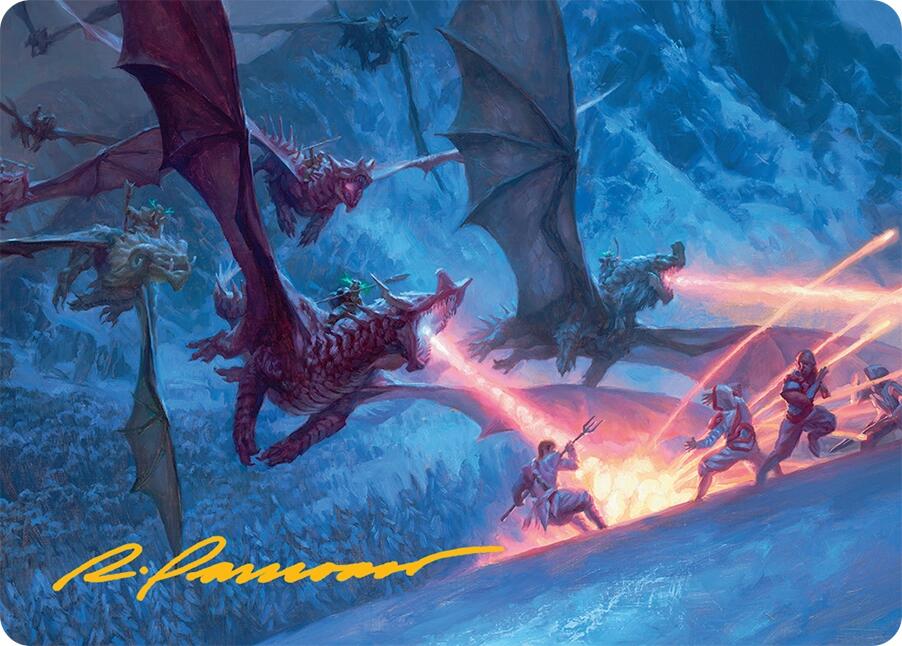 Dragonback Assault Art Card (22/54) (Gold-Stamped Signature) [Tarkir: Dragonstorm Art Series] MTG Single Magic: The Gathering | Red Claw Gaming