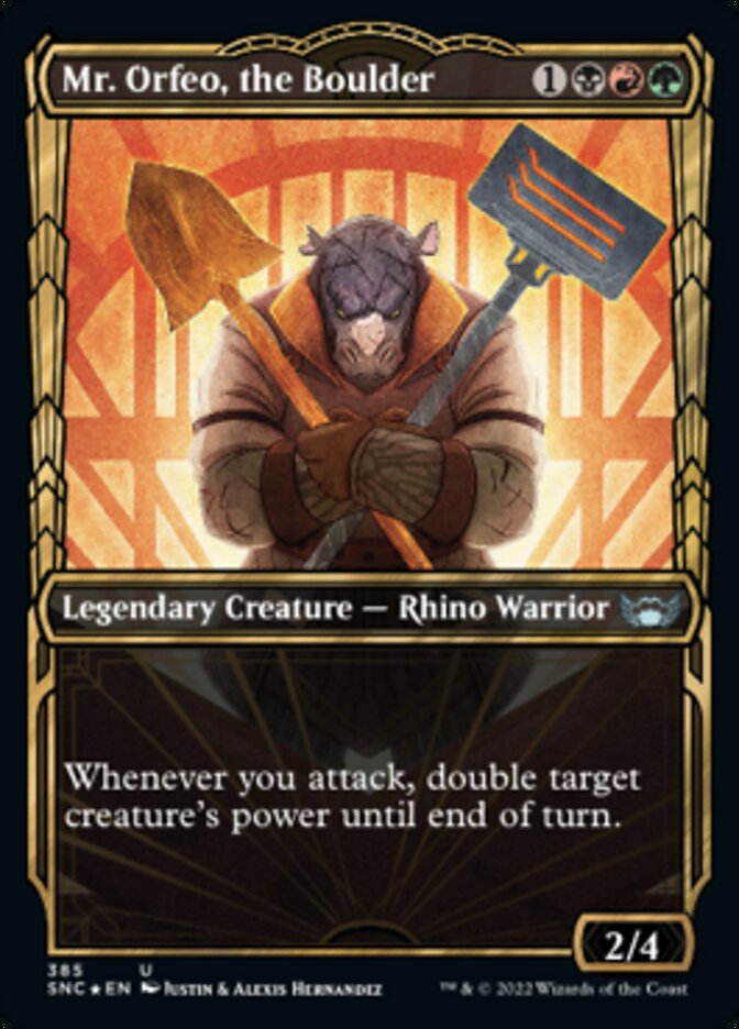 Mr. Orfeo, the Boulder (Showcase Golden Age Gilded Foil) [Streets of New Capenna] MTG Single Magic: The Gathering | Red Claw Gaming