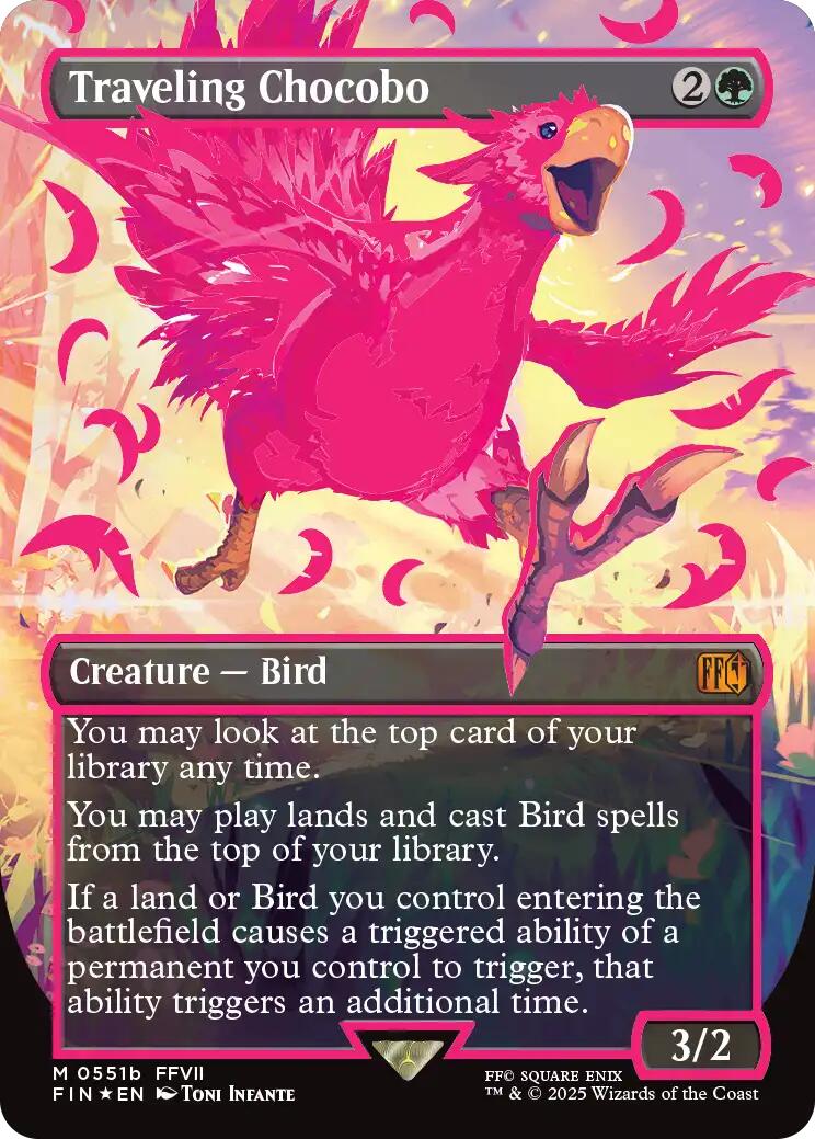 Traveling Chocobo (Borderless) (Neon Ink Pink) [FINAL FANTASY] MTG Single Magic: The Gathering | Red Claw Gaming