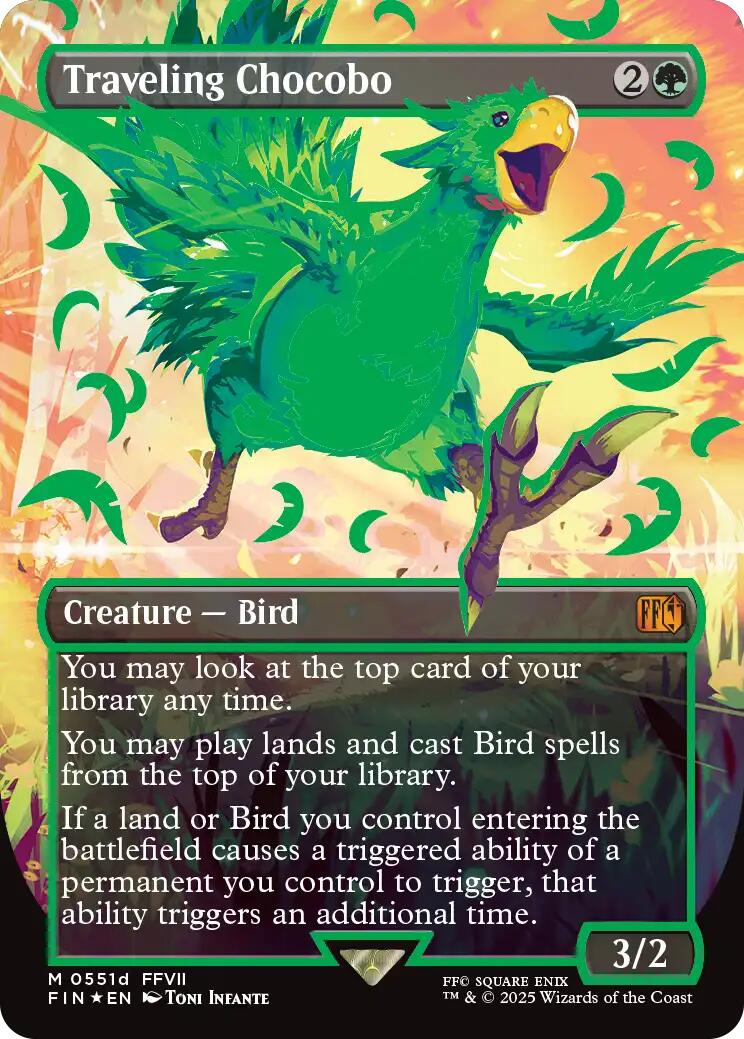 Traveling Chocobo (Borderless) (Neon Ink Green) [FINAL FANTASY] MTG Single Magic: The Gathering | Red Claw Gaming