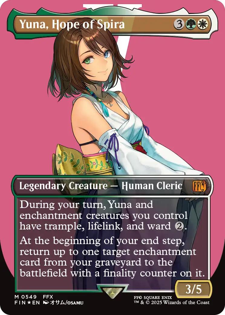 Yuna, Hope of Spira (Borderless) (Surge Foil) [FINAL FANTASY] MTG Single Magic: The Gathering | Red Claw Gaming