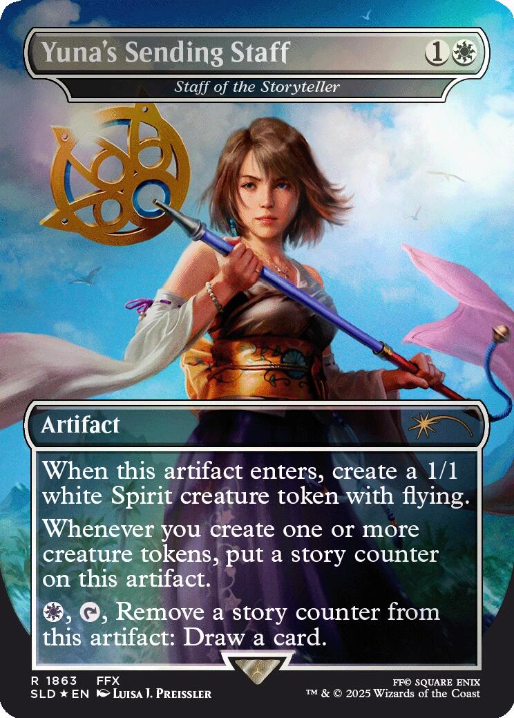 Yuna's Sending Staff - Staff of the Storyteller (Rainbow Foil) [Secret Lair Drop Series] MTG Single Magic: The Gathering | Red Claw Gaming