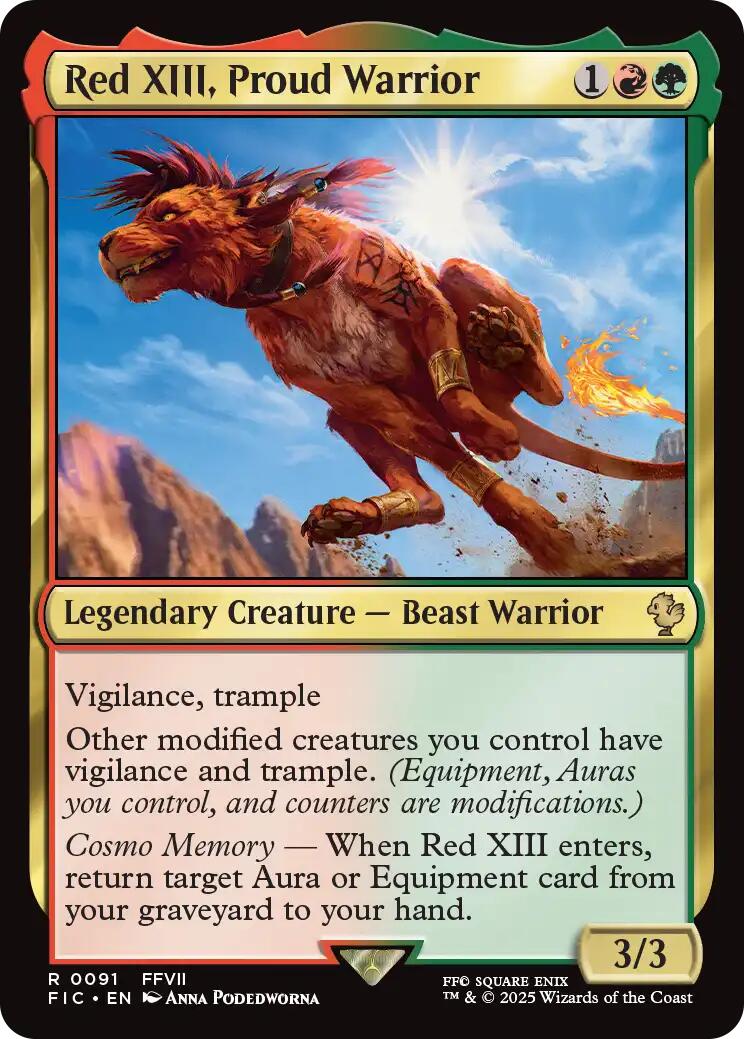 Red XIII, Proud Warrior (Surge Foil) [FINAL FANTASY Commander] MTG Single Magic: The Gathering | Red Claw Gaming