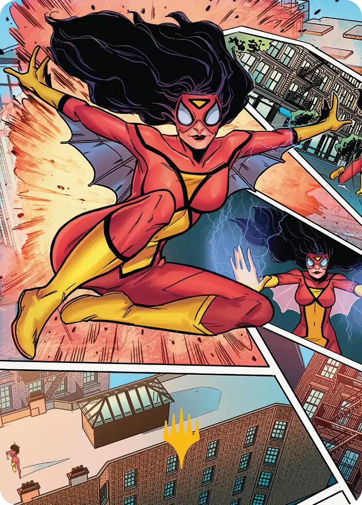 Spider-Woman, Stunning Savior Art Card (Gold-Stamped Planeswalker Symbol) [Marvel's Spider-Man Art Series] MTG Single Magic: The Gathering | Red Claw Gaming