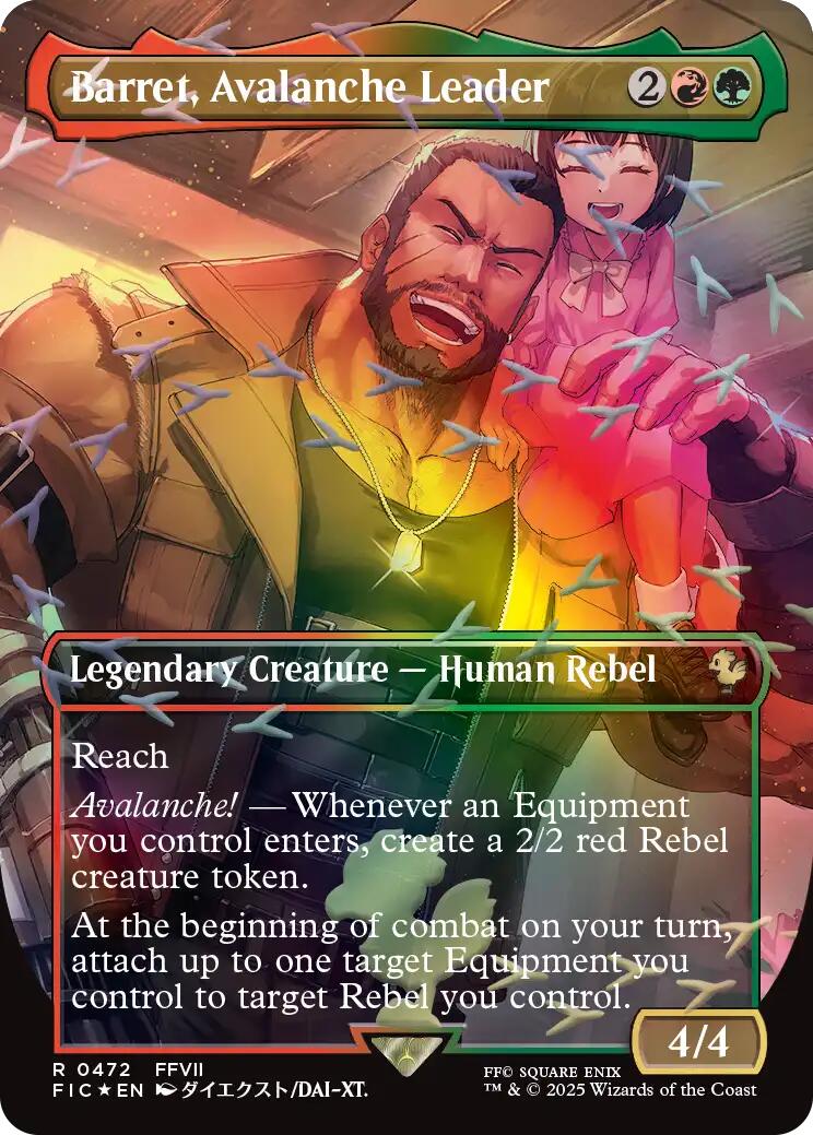 Barret, Avalanche Leader (Borderless) (Chocobo Track Foil) [FINAL FANTASY Commander] MTG Single Magic: The Gathering | Red Claw Gaming