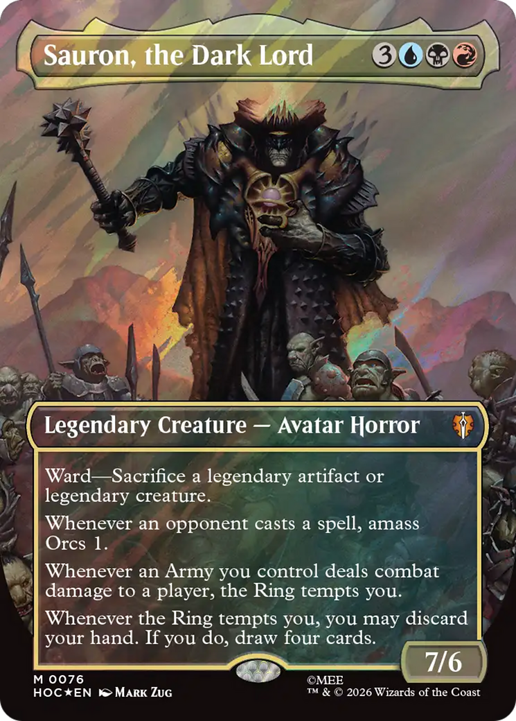 Sauron, the Dark Lord (Borderless) (Surge Foil) [The Hobbit] MTG Single Magic: The Gathering | Red Claw Gaming