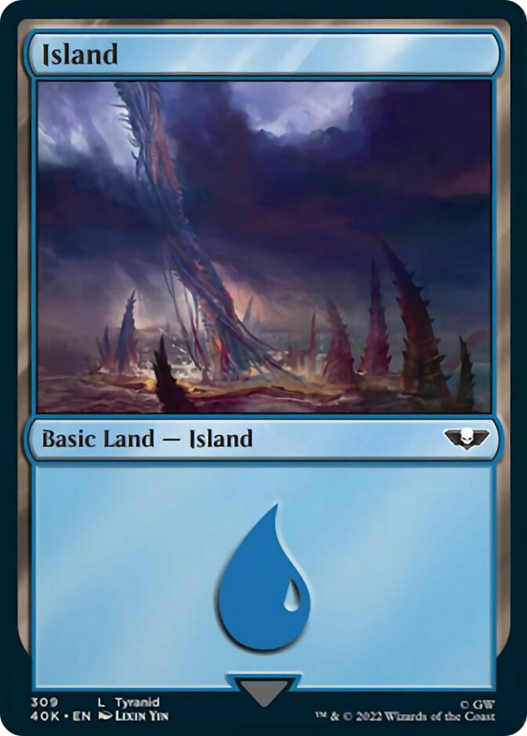 Island (309) (Surge Foil) [Warhammer 40,000] MTG Single Magic: The Gathering | Red Claw Gaming
