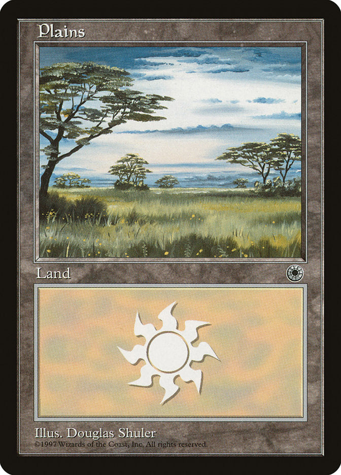 Plains (Yellow Flowers in Grass / Long Dark Cloud in Center) [Portal] MTG Single Magic: The Gathering | Red Claw Gaming