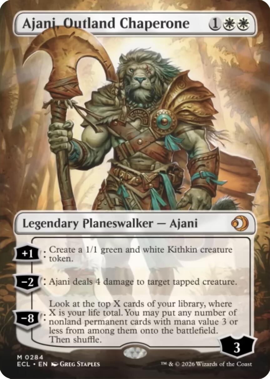 Ajani, Outland Chaperone (Borderless) [Lorwyn Eclipsed] MTG Single Magic: The Gathering | Red Claw Gaming