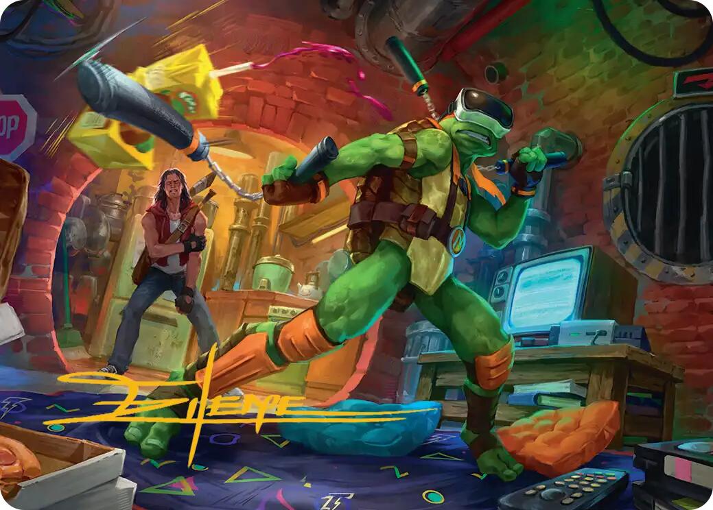 Michelangelo, Game Master Art Card (Gold-Stamped Signature) [Teenage Mutant Ninja Turtles Art Series] MTG Single Magic: The Gathering | Red Claw Gaming