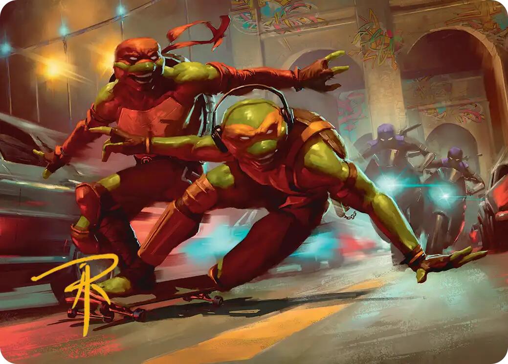 Raph & Mikey, Troublemakers Art Card (Gold-Stamped Signature) [Teenage Mutant Ninja Turtles Art Series] MTG Single Magic: The Gathering | Red Claw Gaming