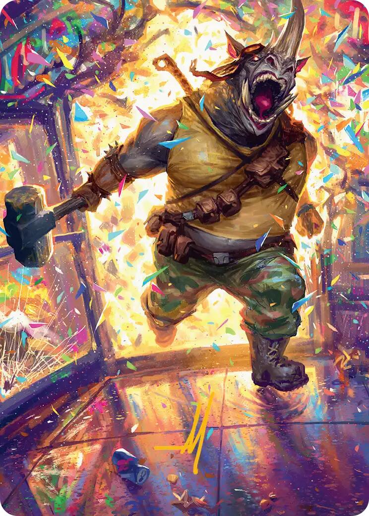 Rocksteady, Rowdy Rhino Art Card (Gold-Stamped Signature) [Teenage Mutant Ninja Turtles Art Series] MTG Single Magic: The Gathering | Red Claw Gaming