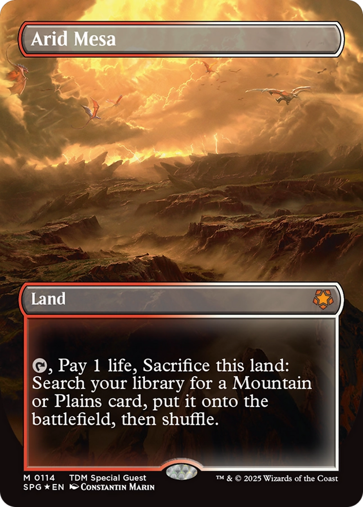 Arid Mesa (Borderless) (Dragonscale Foil) [Tarkir: Dragonstorm Special Guests] MTG Single Magic: The Gathering | Red Claw Gaming