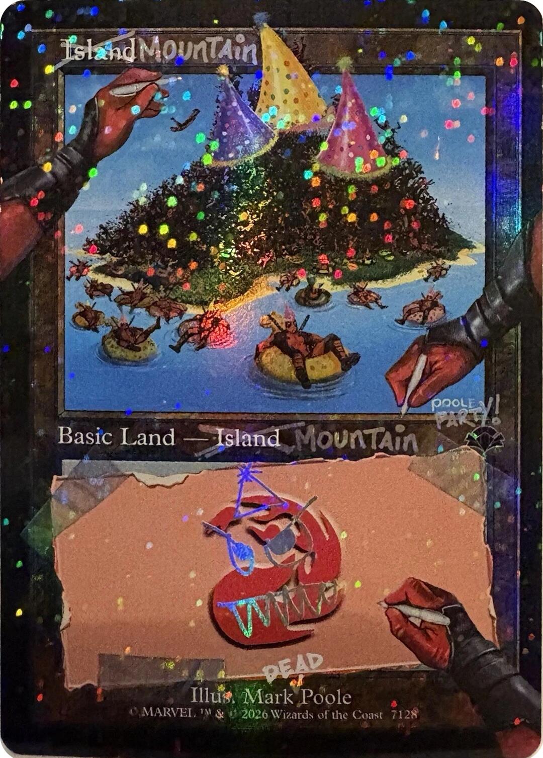 Mountain (7128) (Pool Party Foil) [Secret Lair Drop Series] MTG Single Magic: The Gathering | Red Claw Gaming