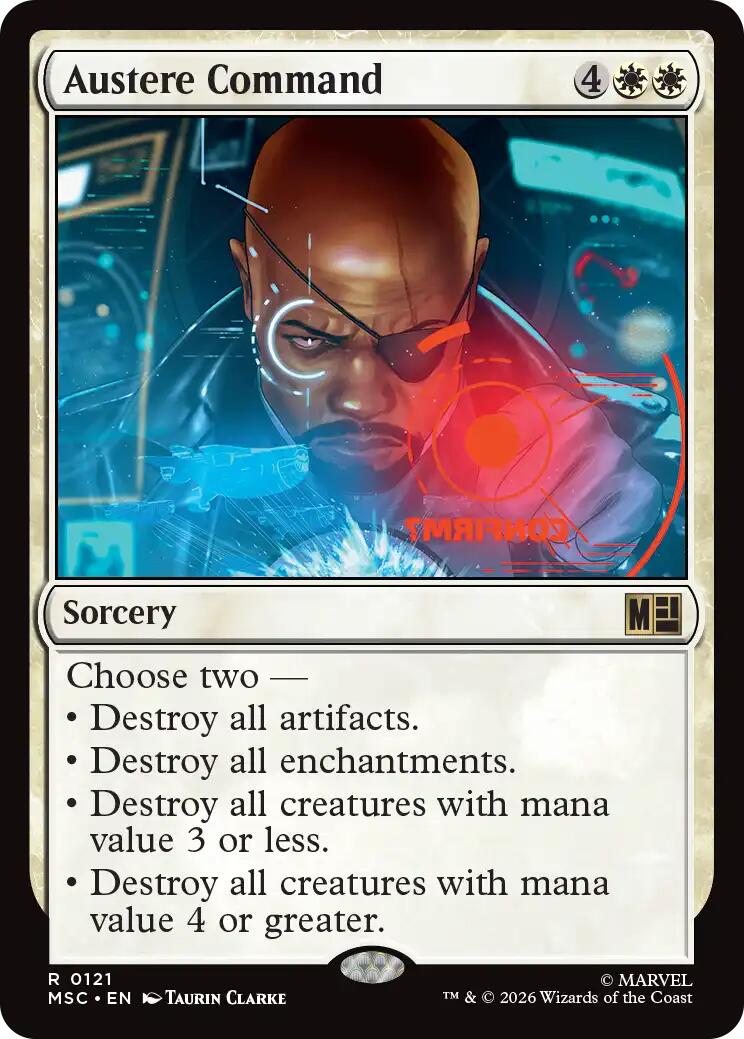 Austere Command (Surge Foil) [Marvel Super Heroes Commander] MTG Single Magic: The Gathering | Red Claw Gaming