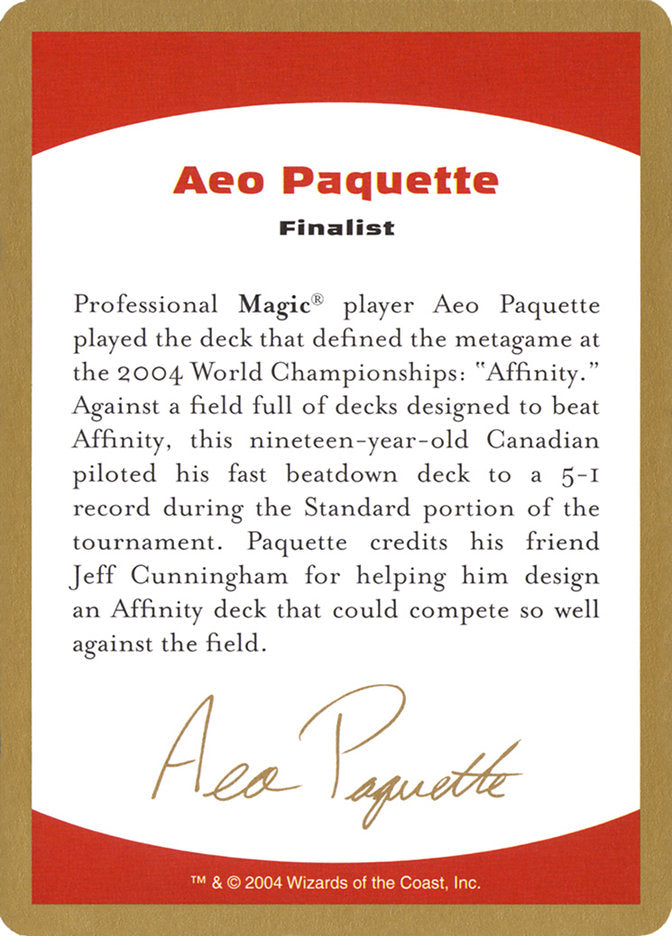 Aeo Paquette Bio [World Championship Decks 2004] MTG Single Magic: The Gathering    | Red Claw Gaming