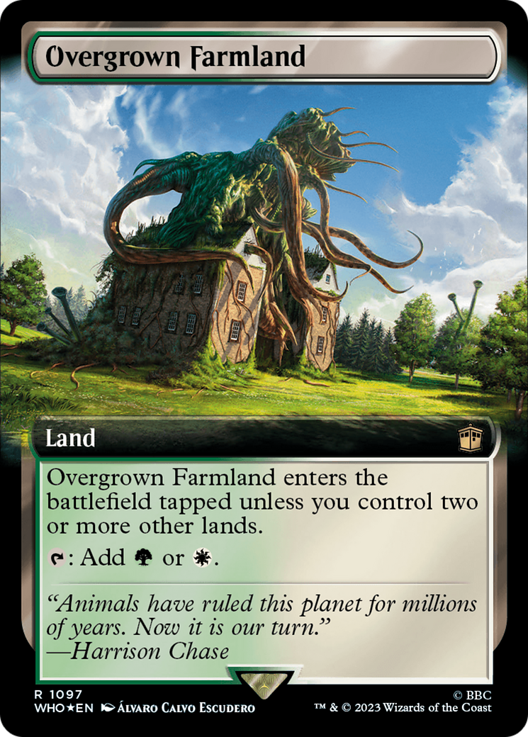 Overgrown Farmland (Extended Art) (Surge Foil) [Doctor Who] MTG Single Magic: The Gathering | Red Claw Gaming