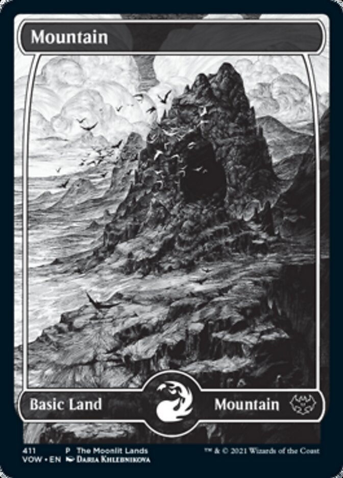 Mountain (The Moonlit Lands) (Foil Etched) [Innistrad: Crimson Vow Promos] MTG Single Magic: The Gathering | Red Claw Gaming