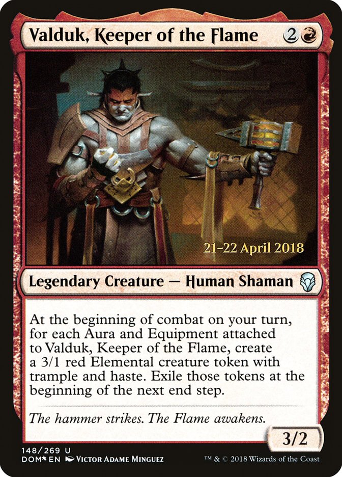 Valduk, Keeper of the Flame [Dominaria Prerelease Promos] MTG Single Magic: The Gathering | Red Claw Gaming