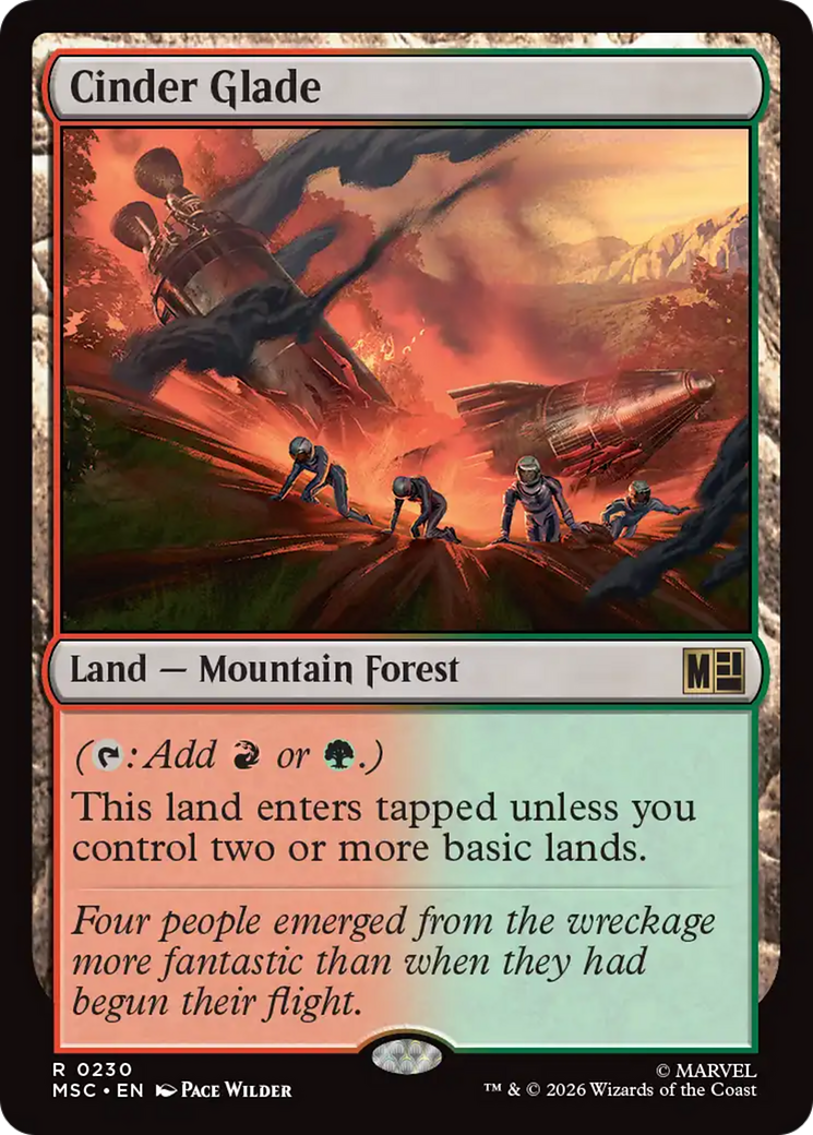 Cinder Glade (Surge Foil) [Marvel Super Heroes Commander] MTG Single Magic: The Gathering | Red Claw Gaming