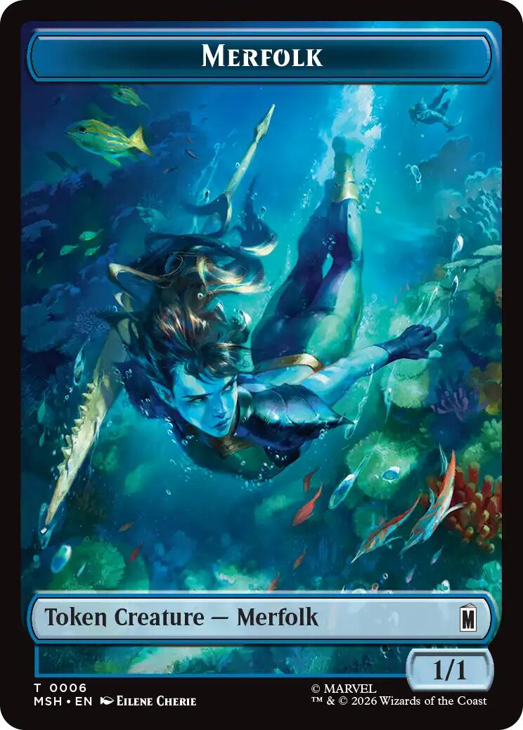 Merfolk // Doombot Double-Sided Token [Marvel Super Heroes Tokens] | Red Claw Gaming