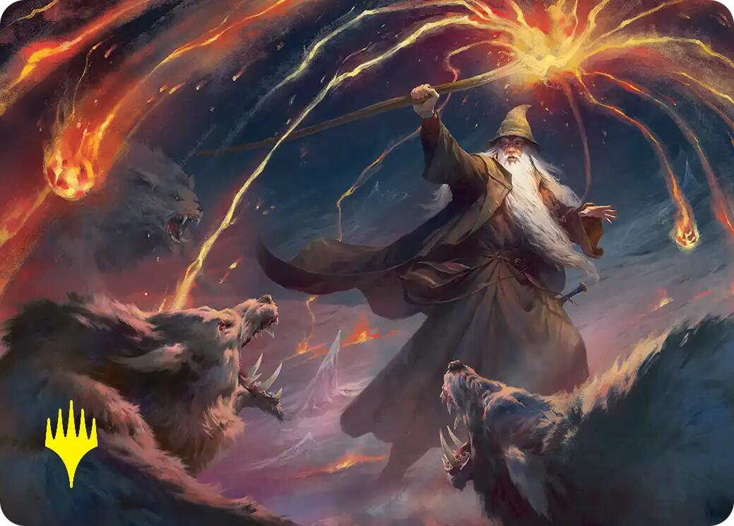 Gandalf, Shadow's Foe Art Card (Gold-Stamped) [The Hobbit Art Series] | Red Claw Gaming