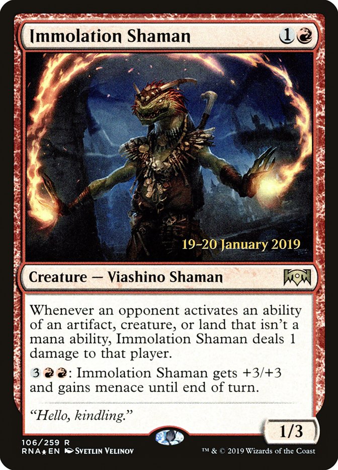 Immolation Shaman [Ravnica Allegiance Prerelease Promos] MTG Single Magic: The Gathering | Red Claw Gaming