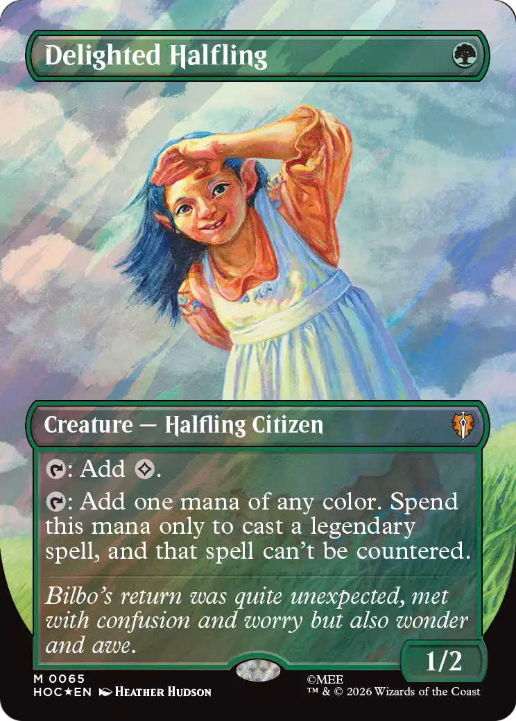 Delighted Halfling (Borderless) (Surge Foil) [The Hobbit] | Red Claw Gaming