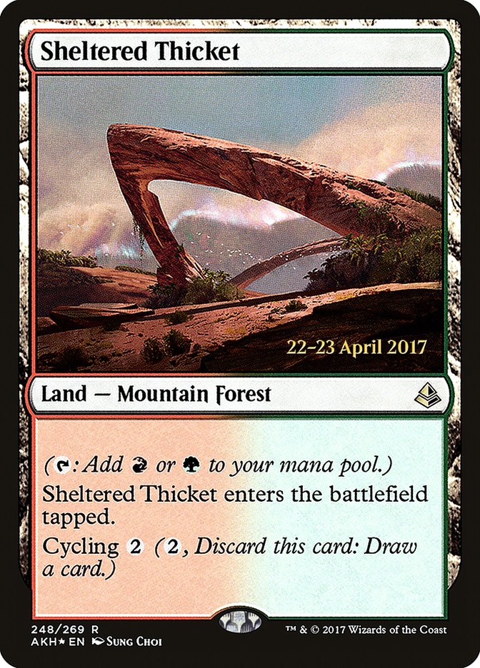 Sheltered Thicket [Amonkhet Prerelease Promos] MTG Single Magic: The Gathering | Red Claw Gaming