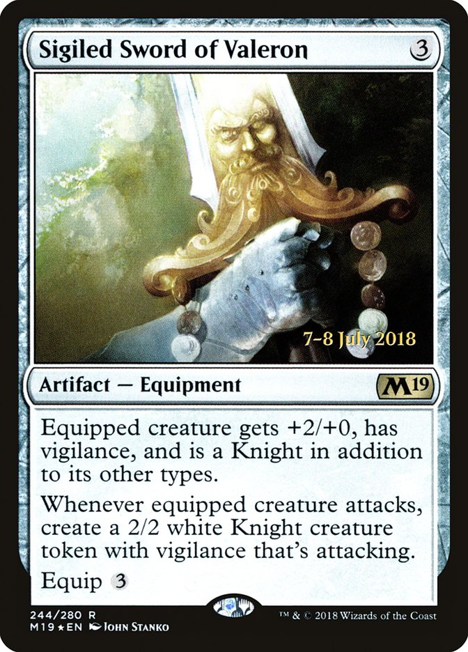 Sigiled Sword of Valeron [Core Set 2019 Prerelease Promos] MTG Single Magic: The Gathering | Red Claw Gaming