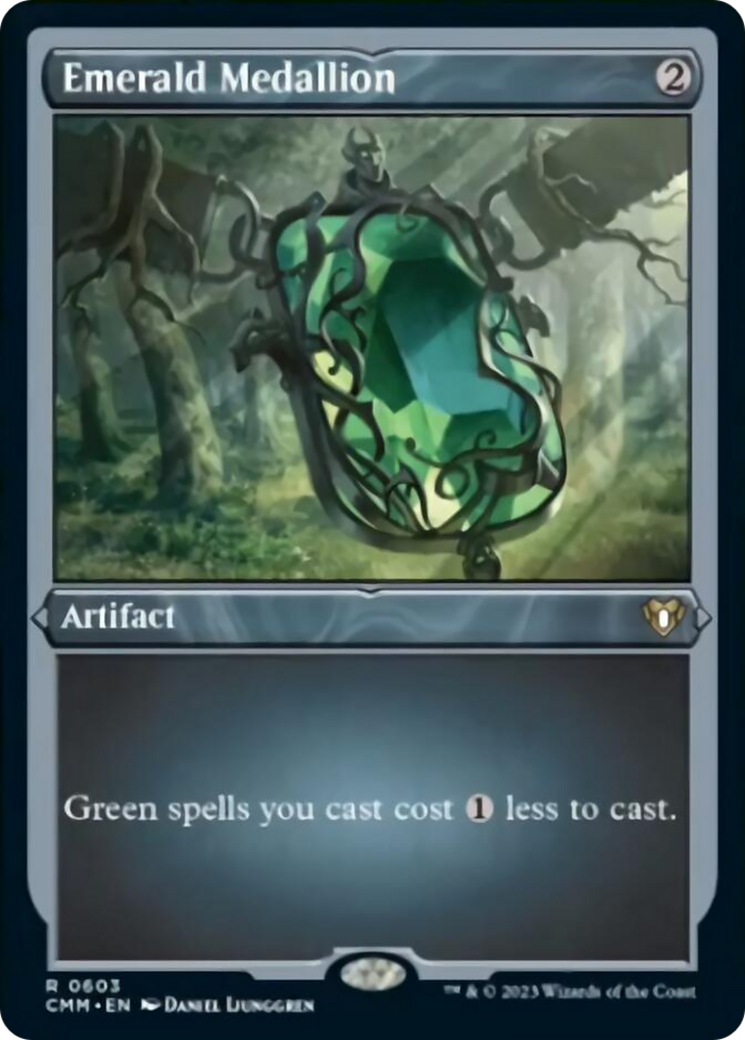Emerald Medallion (Foil Etched) [Commander Masters] MTG Single Magic: The Gathering | Red Claw Gaming