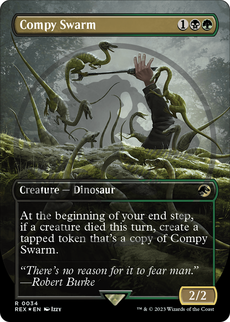 Compy Swarm (Emblem) (Borderless) [Jurassic World Collection Tokens] MTG Single Magic: The Gathering | Red Claw Gaming