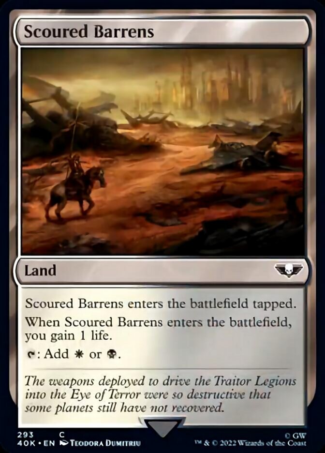 Scoured Barrens (Surge Foil) [Warhammer 40,000] MTG Single Magic: The Gathering | Red Claw Gaming