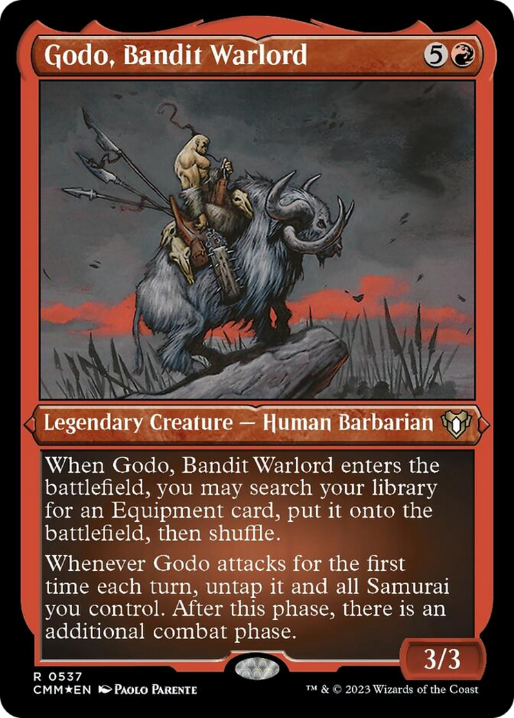 Godo, Bandit Warlord (Foil Etched) [Commander Masters] MTG Single Magic: The Gathering | Red Claw Gaming