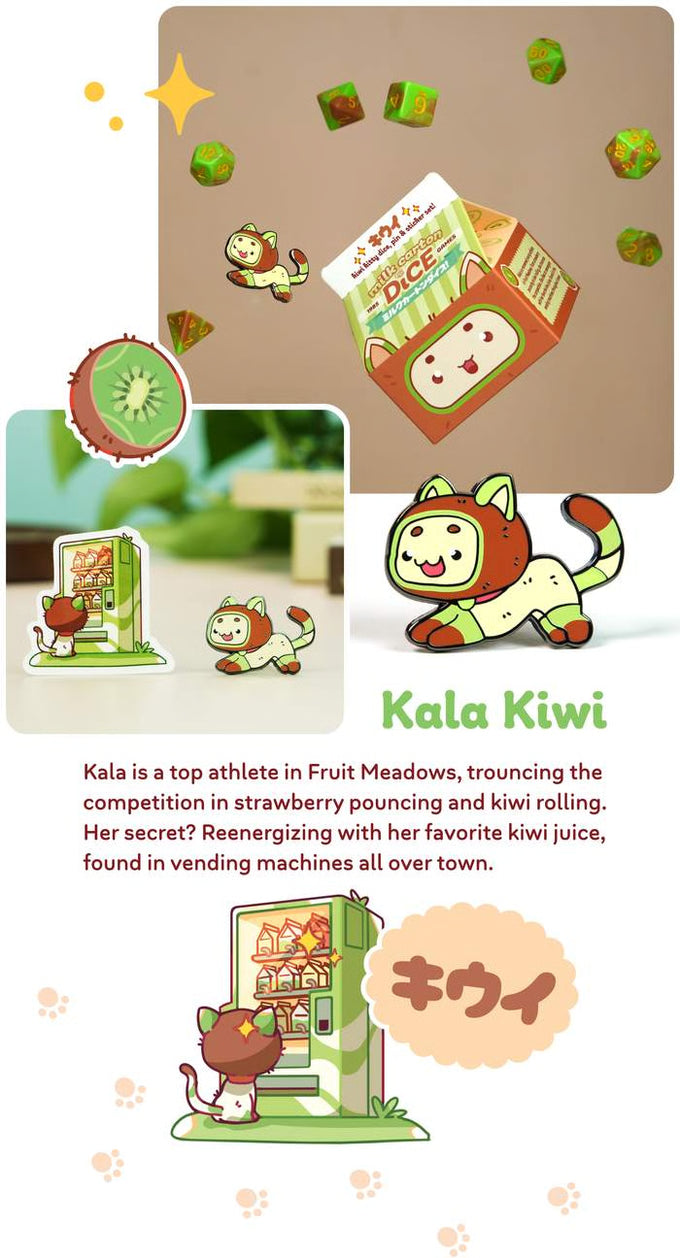 Fruit Meadows Milk Cartons: Kawaii Cat Dice Set - Kiwi Dice 1985 Games | Red Claw Gaming