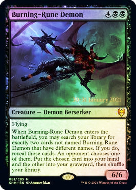 Burning-Rune Demon [Kaldheim Prerelease Promos] MTG Single Magic: The Gathering | Red Claw Gaming