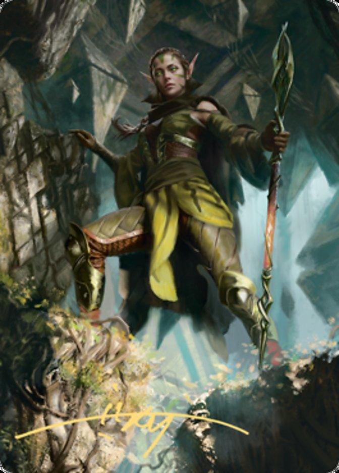 Nissa of Shadowed Boughs 1 Art Card (Gold-Stamped Signature) [Zendikar Rising Art Series] MTG Single Magic: The Gathering | Red Claw Gaming