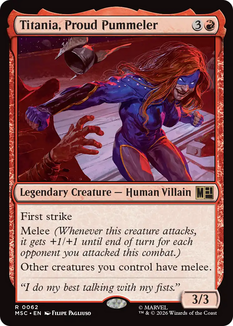 Titania, Proud Pummeler (Surge Foil) [Marvel Super Heroes Commander] MTG Single Magic: The Gathering | Red Claw Gaming