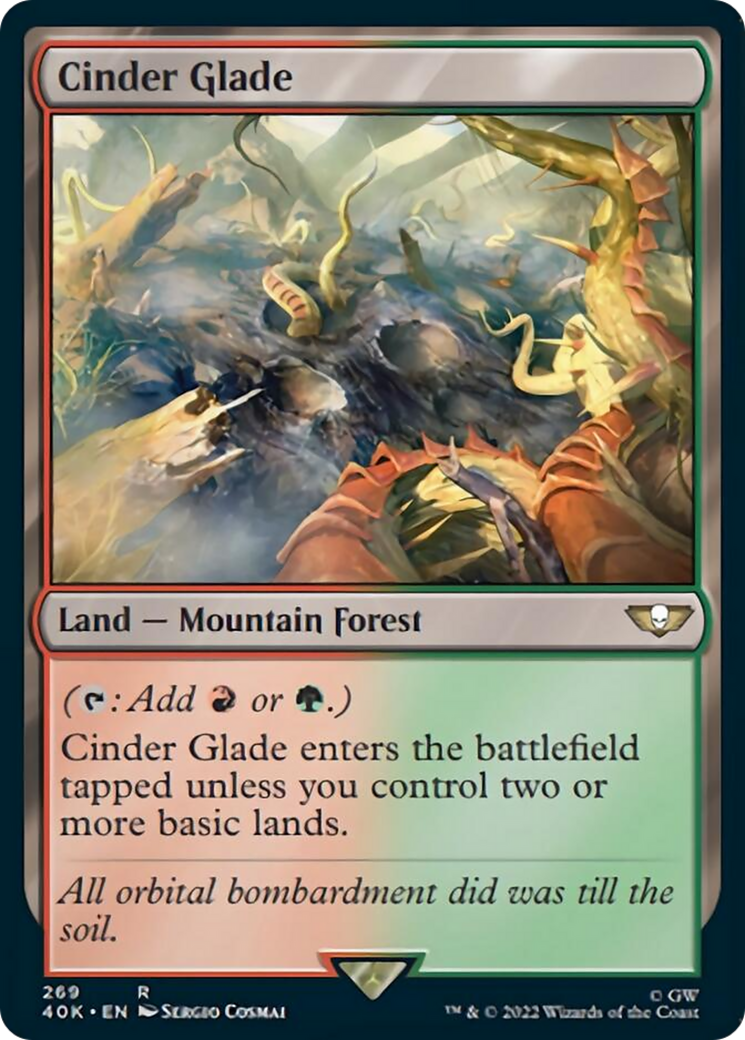 Cinder Glade (Surge Foil) [Warhammer 40,000] MTG Single Magic: The Gathering | Red Claw Gaming