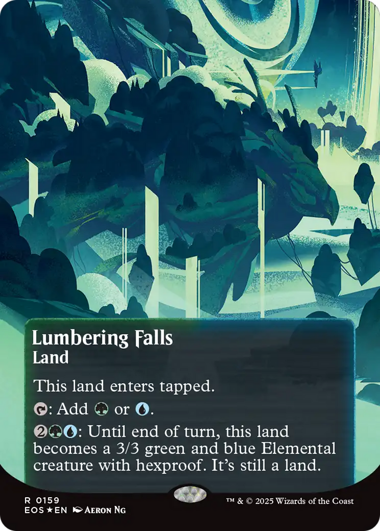 Lumbering Falls (0159) (Borderless) (Galaxy Foil) [Edge of Eternities: Stellar Sights] MTG Single Magic: The Gathering | Red Claw Gaming