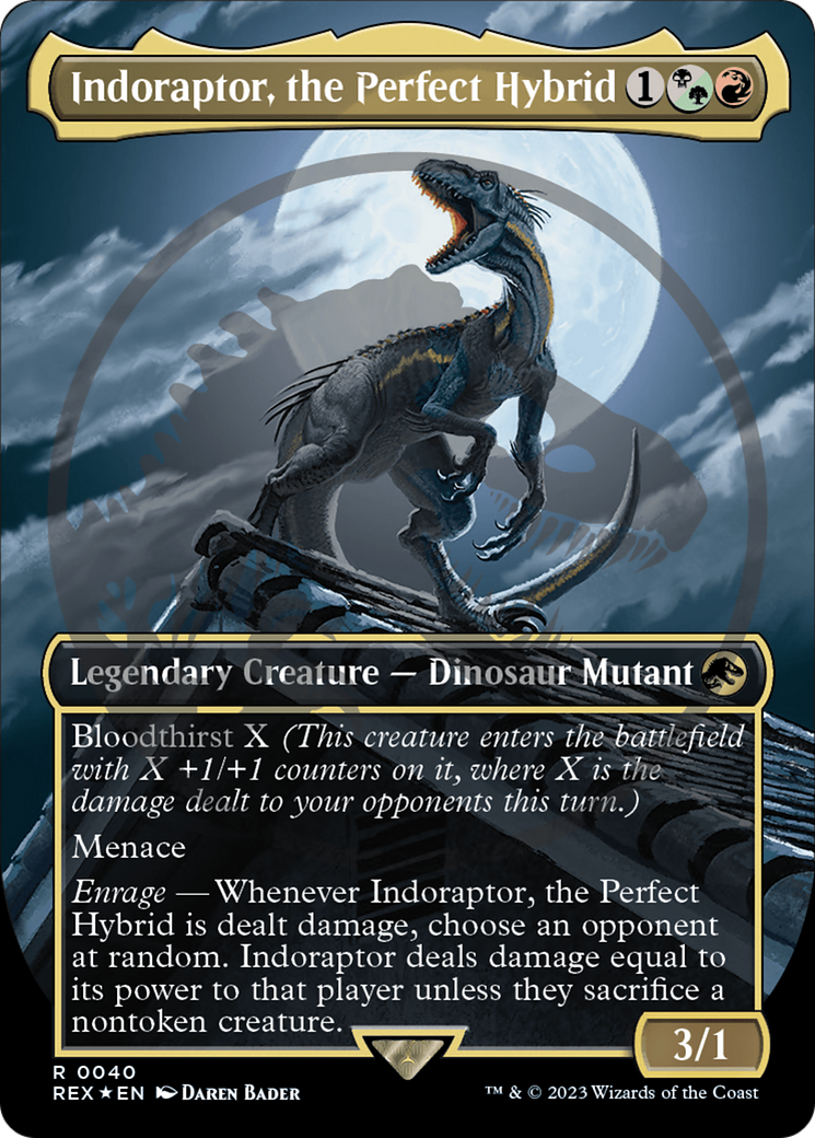 Indoraptor, the Perfect Hybrid (Emblem) (Borderless) [Jurassic World Collection Tokens] MTG Single Magic: The Gathering | Red Claw Gaming