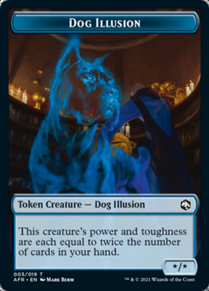 Dog Illusion // Ellywick Tumblestrum Emblem Double-Sided Token [Dungeons & Dragons: Adventures in the Forgotten Realms Tokens] MTG Single Magic: The Gathering    | Red Claw Gaming