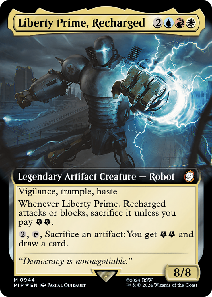Liberty Prime, Recharged (Extended Art) (Surge Foil) [Fallout] MTG Single Magic: The Gathering | Red Claw Gaming