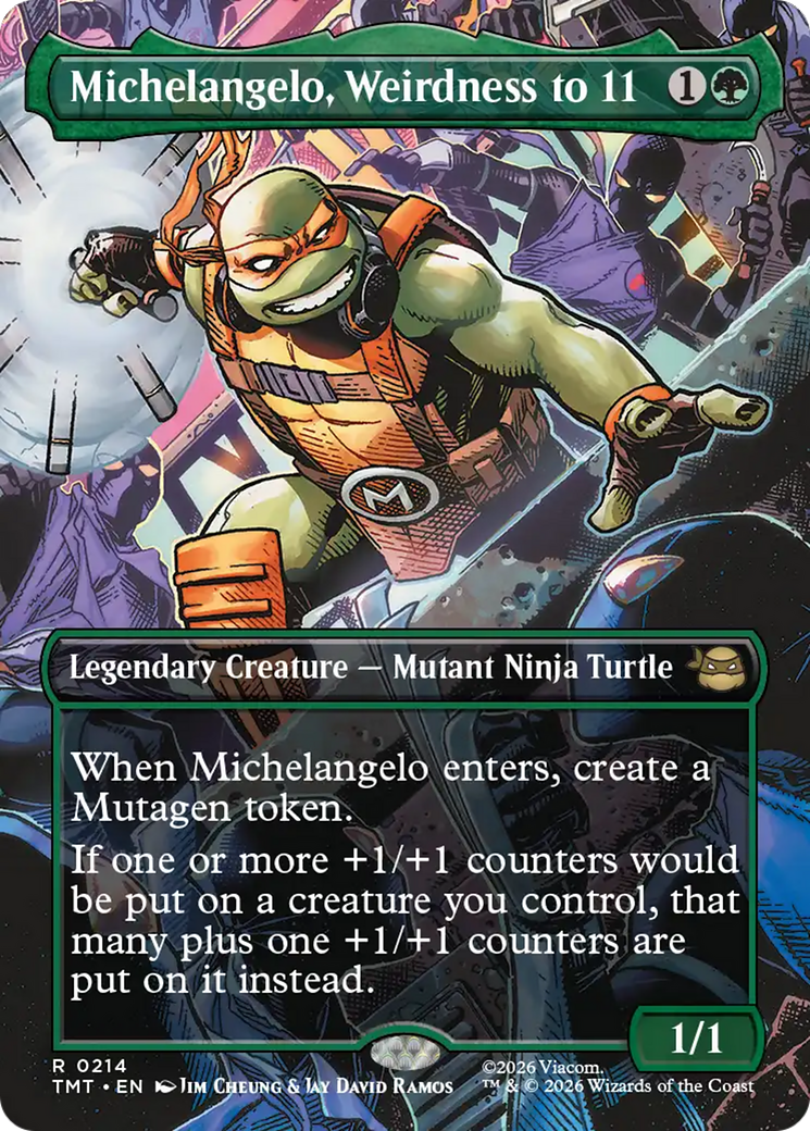 Michelangelo, Weirdness to 11 (Borderless) [Teenage Mutant Ninja Turtles] MTG Single Magic: The Gathering | Red Claw Gaming