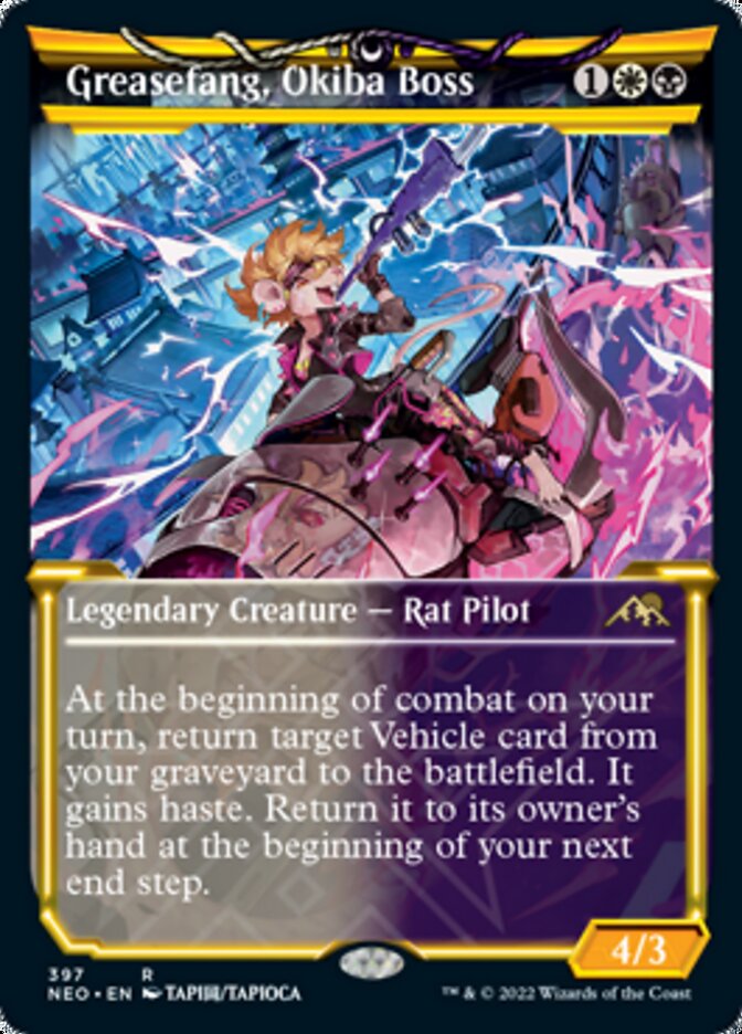 Greasefang, Okiba Boss (Showcase Soft Glow) [Kamigawa: Neon Dynasty] MTG Single Magic: The Gathering    | Red Claw Gaming