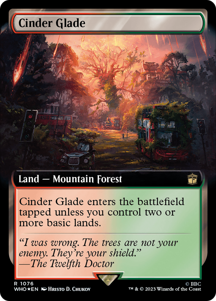 Cinder Glade (Extended Art) (Surge Foil) [Doctor Who] MTG Single Magic: The Gathering | Red Claw Gaming